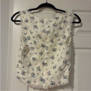 Reformation White Floral Lace-Trim Tank Top